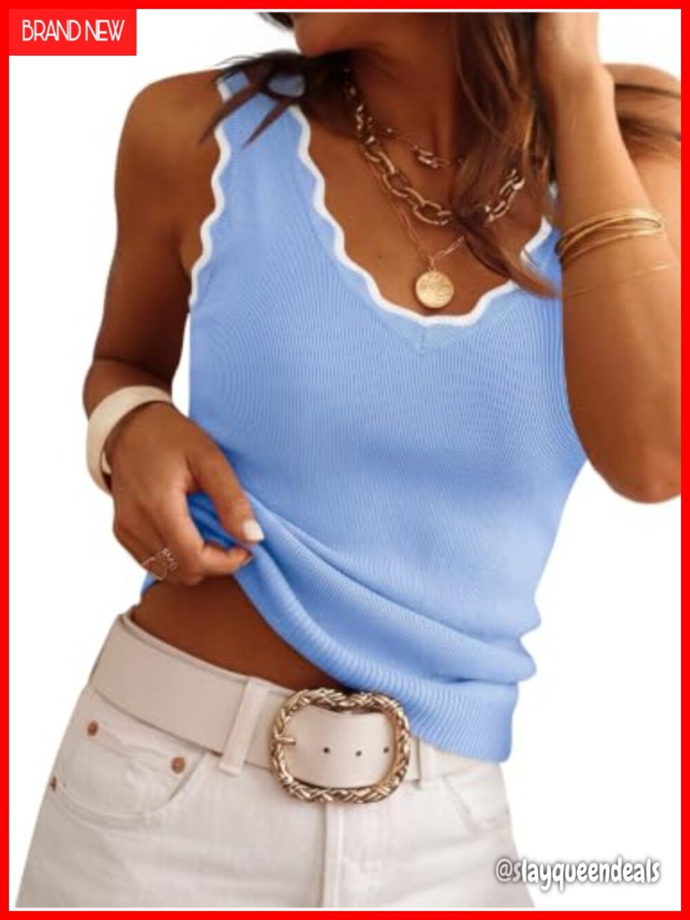 Ribbed Knit V Neck Sleeveless Tank Top Slim Fit Summer Casual